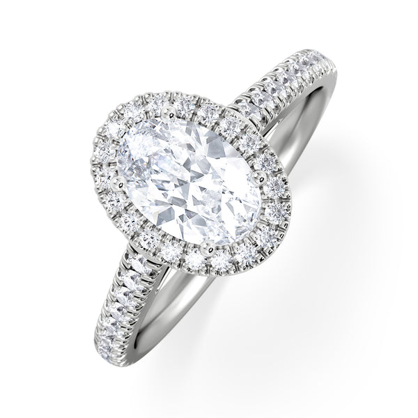 Georgina Lab Oval Diamond Halo Engagement Ring 18K White Gold 1.55ct F/VS1